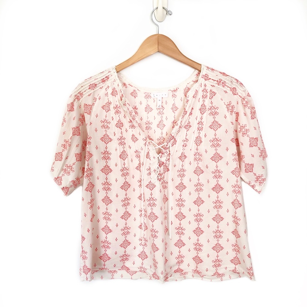 Leith White Pink Tribal V Neck Top XS